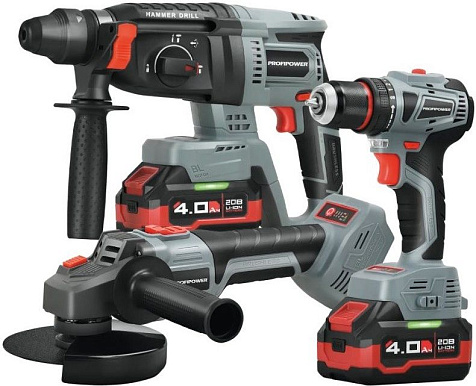 НАБОР ProfiPower 3в1 УШМ MKDGA-20V+Шуруповерт MKBL-20B+Перфоратор MKDHR-20V, 20В, 4.0А/ч, б/щ купить в СОМ