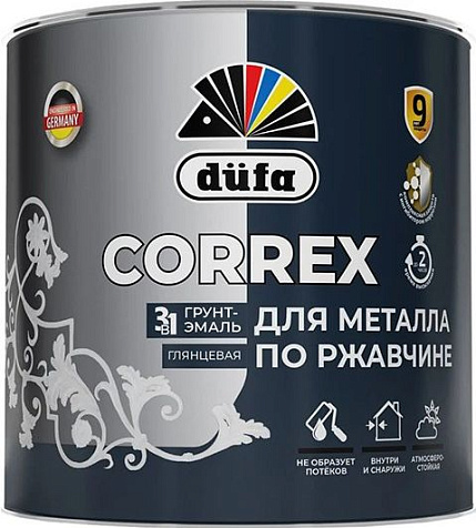 Грунт-эмаль по ржавчине 3в1 Dufa CORREX, черный RAL9005, 2 л купить в СОМ