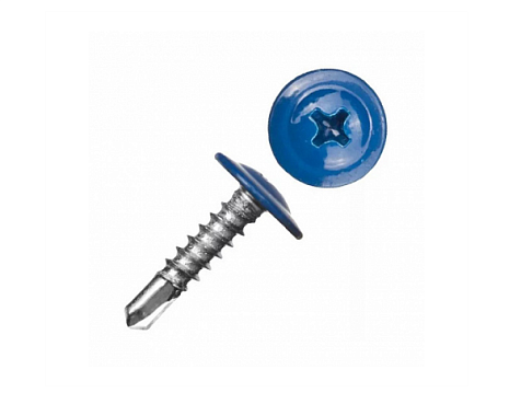 Саморез пресс-шайба, сверлоконечный, 4.2 х 16 мм, синий RAL5010, 200 шт/ведро купить в СОМ