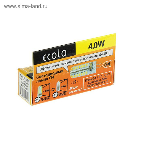 Лампа светодиодная G4 220V 4W 2800К320гр 43х15 G4RW40ELC купить в СОМ