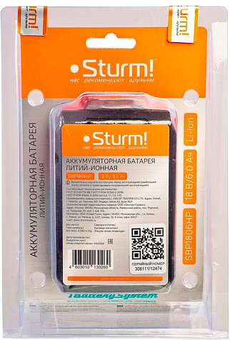 Аккумулятор Sturm SBP1806HP, 1BatterySystem, 18В, Li-ion, 6.0А/ч купить в СОМ