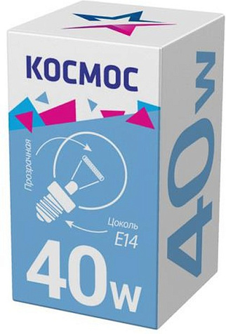 Лампа накаливания КОСМОС 40 Вт, Е14, шар прозрачный купить в СОМ