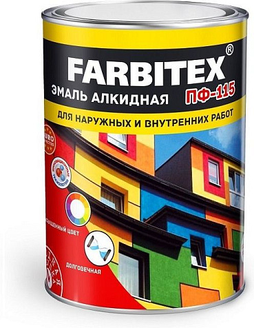 Эмаль ПФ-115 Farbitex, белая, 0.8 кг купить в СОМ