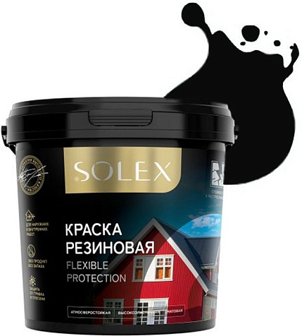 Краска резиновая Solex для фасадов и интерьеров, черный, 3кг купить в СОМ