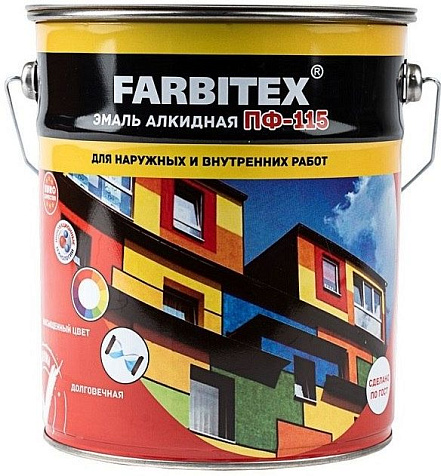 Эмаль ПФ-115 Farbitex, белая, 10 кг купить в СОМ